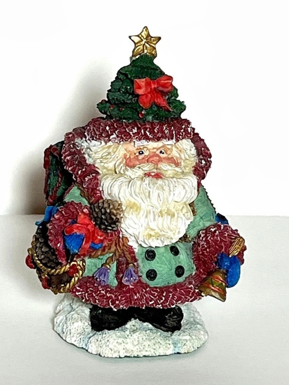 Crinkle Claus Forest Santa Green & Red Christmas Figurine Holiday Decor